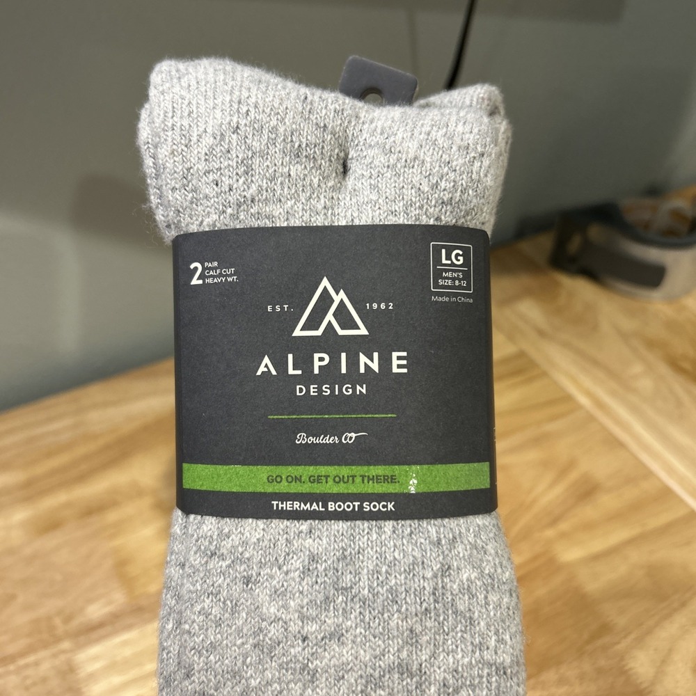 Alpine Design Men Heavyweight Boot Sock Red Heather Gray 2-Pack Large AD22-MSBB